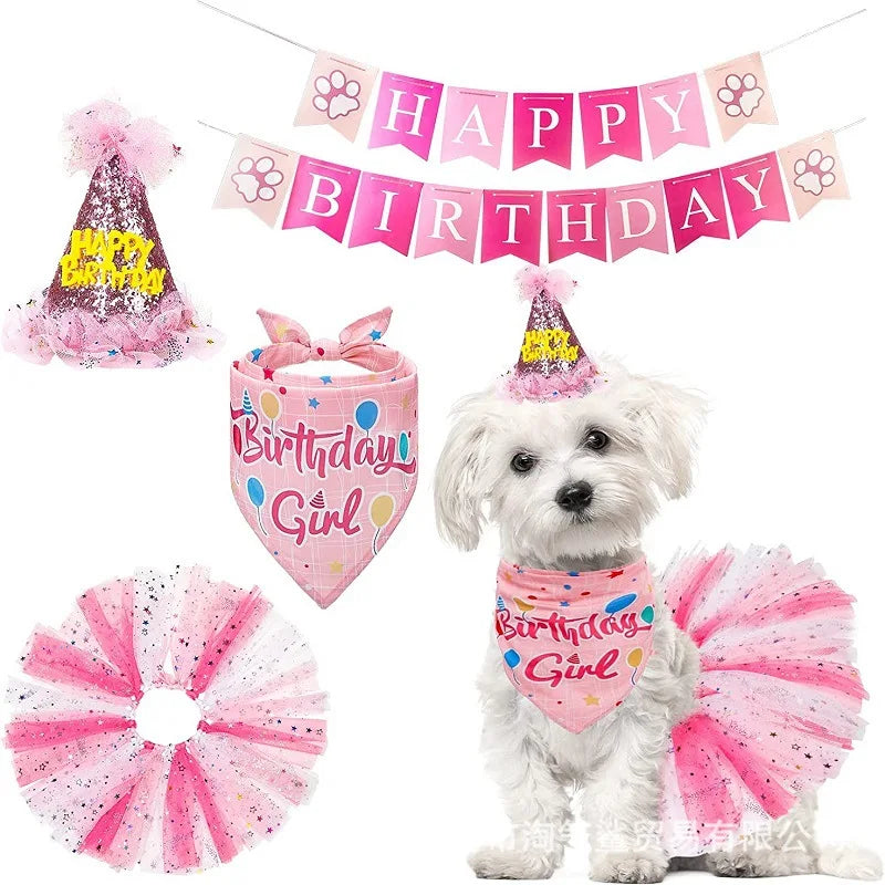 Pet Birthday Party Set Skirt, Hat, Bowtie