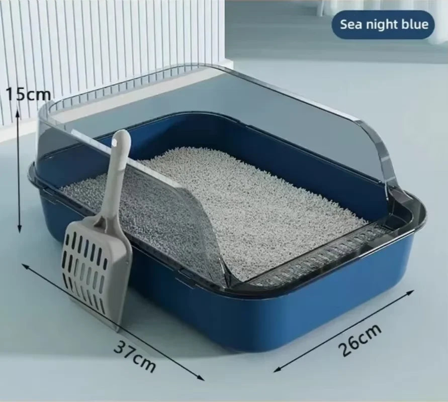 Splashproof Semi-Enclosed Cat Litter Box with High Sides