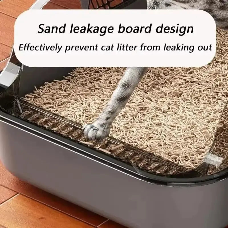 Splashproof Semi-Enclosed Cat Litter Box with High Sides