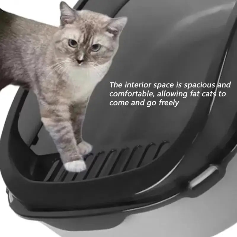Splashproof Semi-Enclosed Cat Litter Box with High Sides