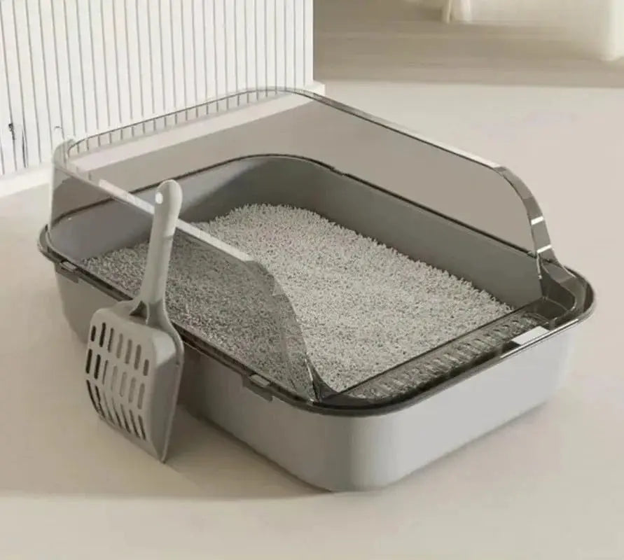 Splashproof Semi-Enclosed Cat Litter Box with High Sides