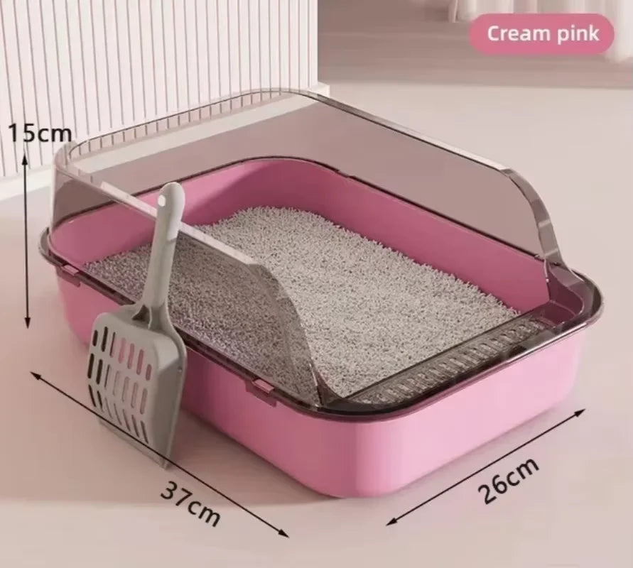 Splashproof Semi-Enclosed Cat Litter Box with High Sides