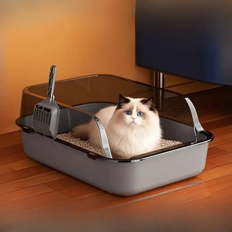 Splashproof Semi-Enclosed Cat Litter Box with High Sides