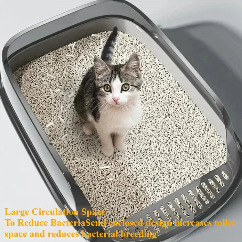 Splashproof Semi-Enclosed Cat Litter Box with High Sides