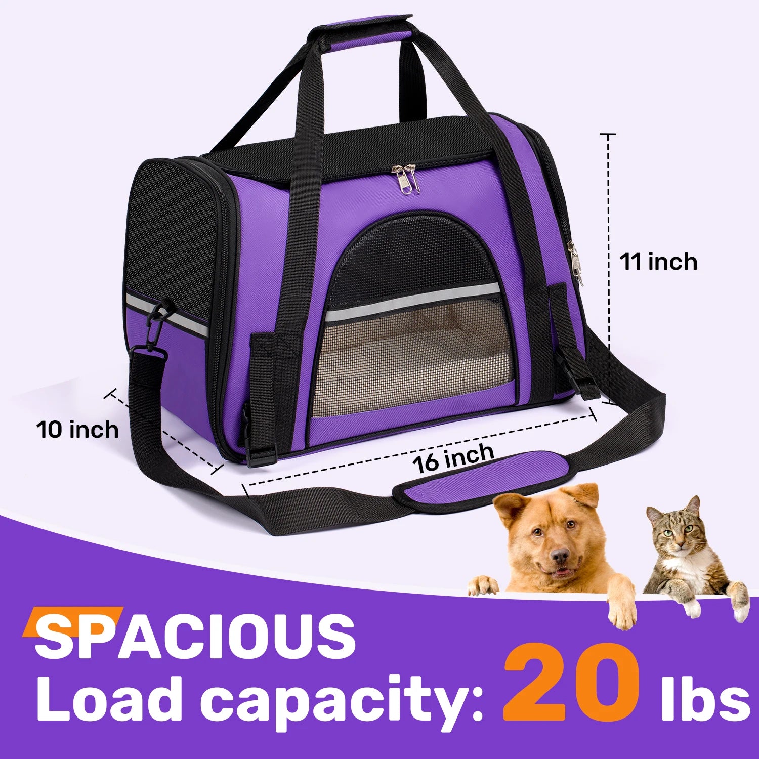 Dog/cat Carrier for Small, Medium to 15Lbs. Foldable Airline Approved