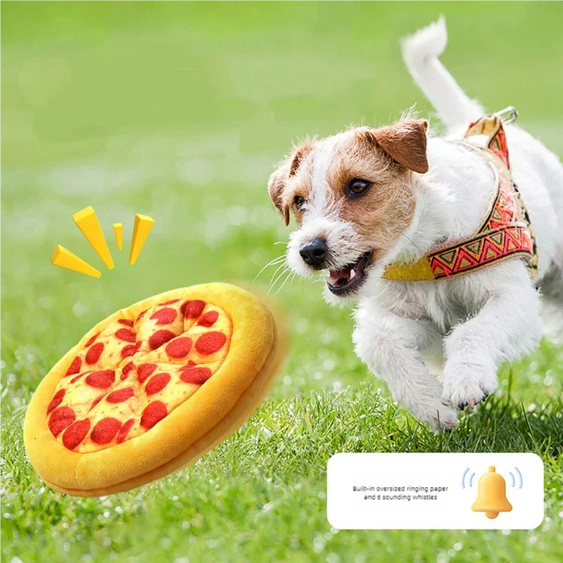 Pizza Shape Pet Squeaky Toy, also donut and shrimp looking toys