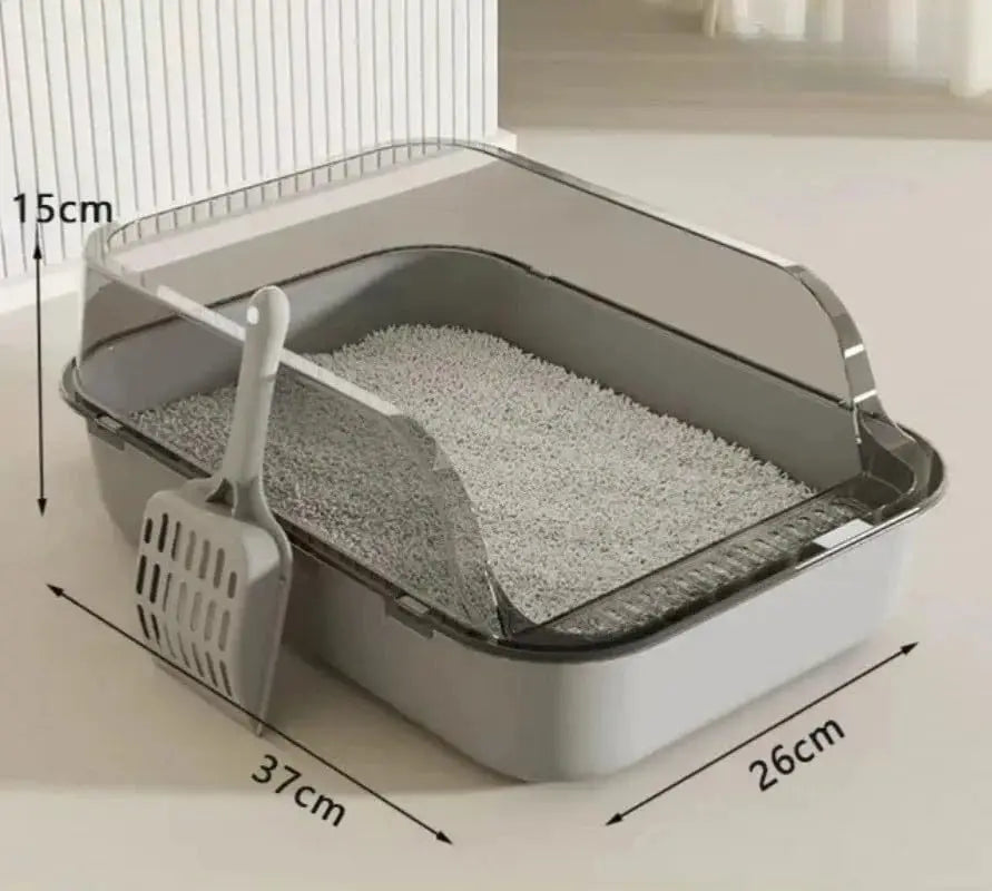 Splashproof Semi-Enclosed Cat Litter Box with High Sides