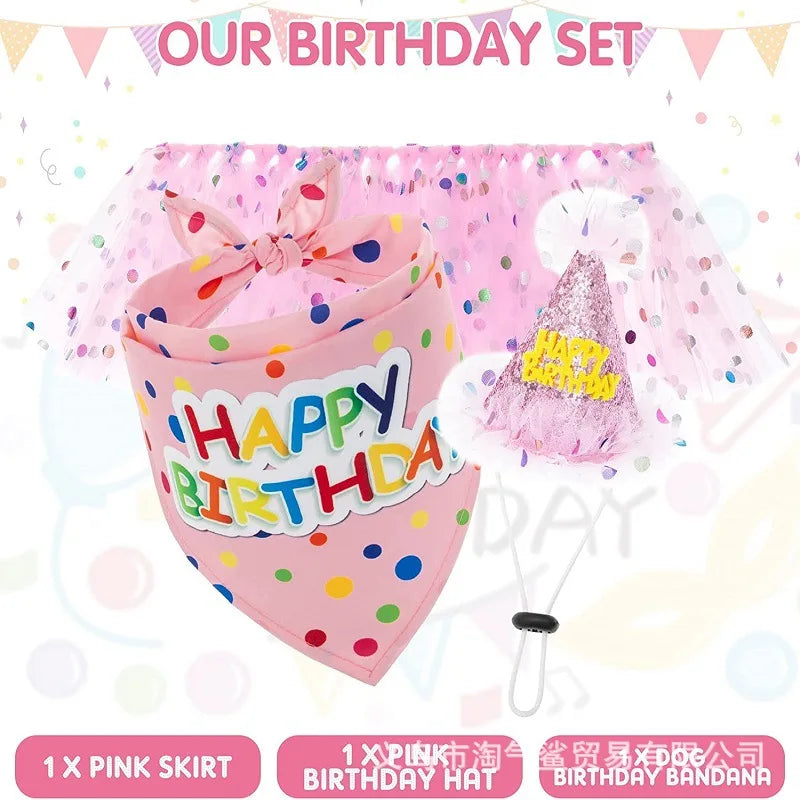 Pet Birthday Party Set Skirt, Hat, Bowtie