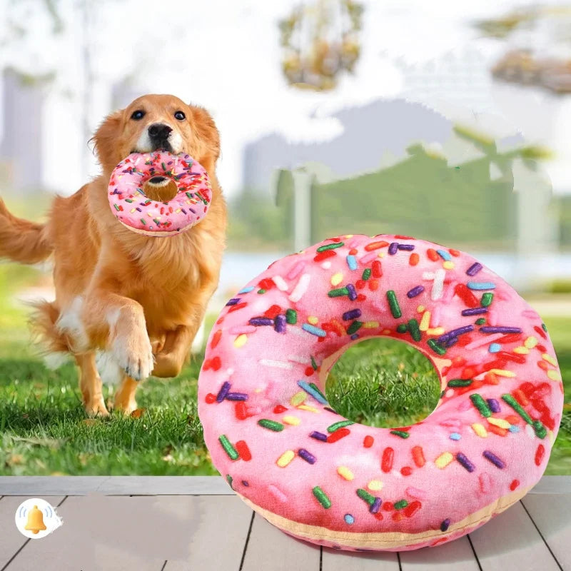 Pizza Shape Pet Squeaky Toy, also donut and shrimp looking toys