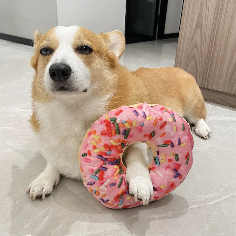 Pizza Shape Pet Squeaky Toy, also donut and shrimp looking toys