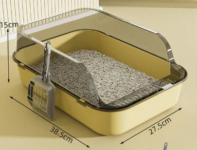 Splashproof Semi-Enclosed Cat Litter Box with High Sides