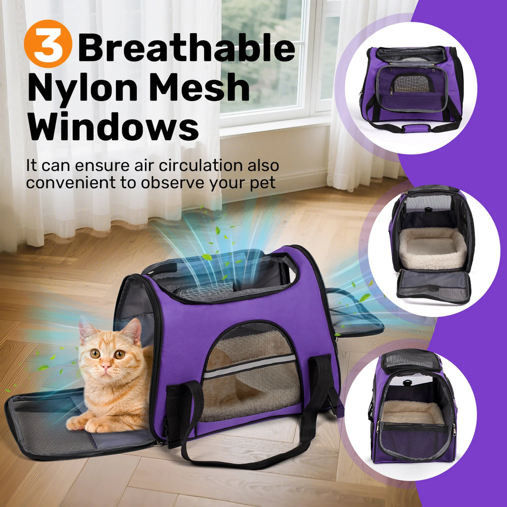 Dog/cat Carrier for Small, Medium to 15Lbs. Foldable Airline Approved