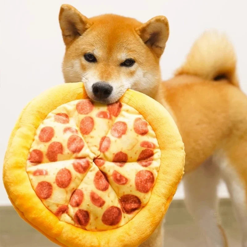 Pizza Shape Pet Squeaky Toy, also donut and shrimp looking toys