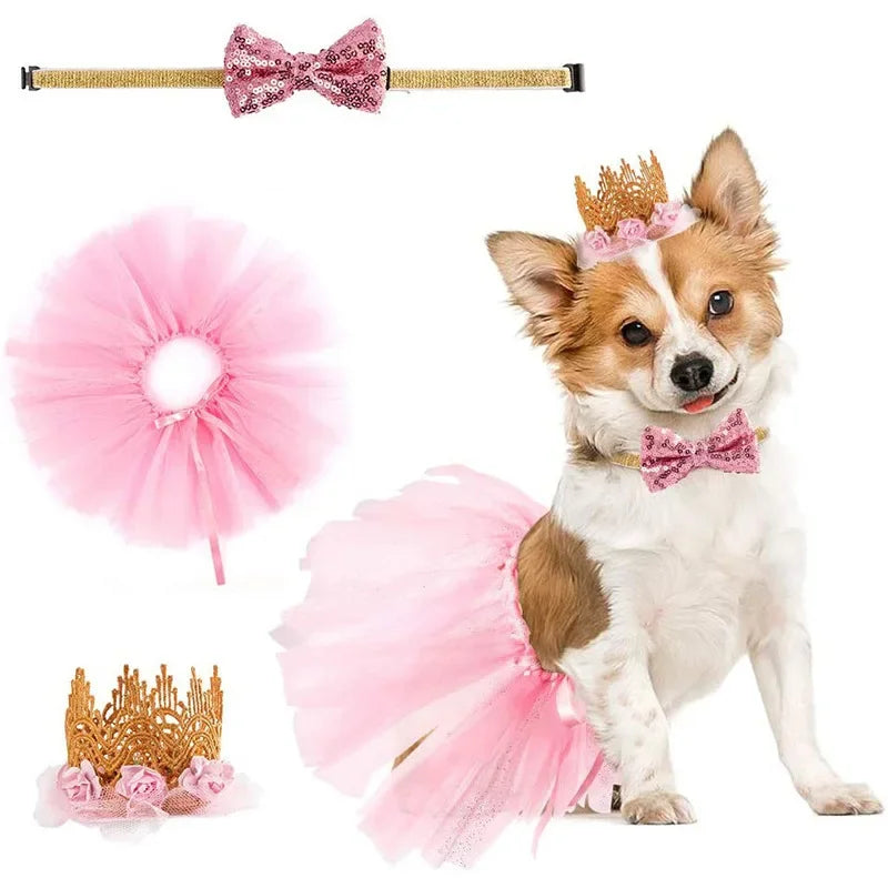 Pet Birthday Party Set Skirt, Hat, Bowtie